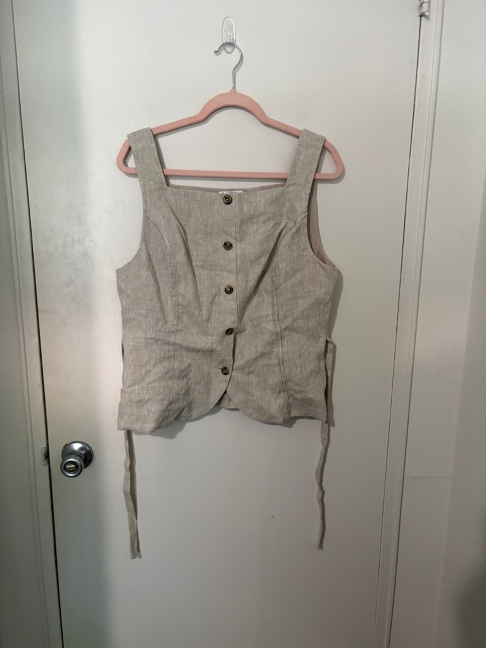 Reformation Natural Beige Button-Front Linen Tank
